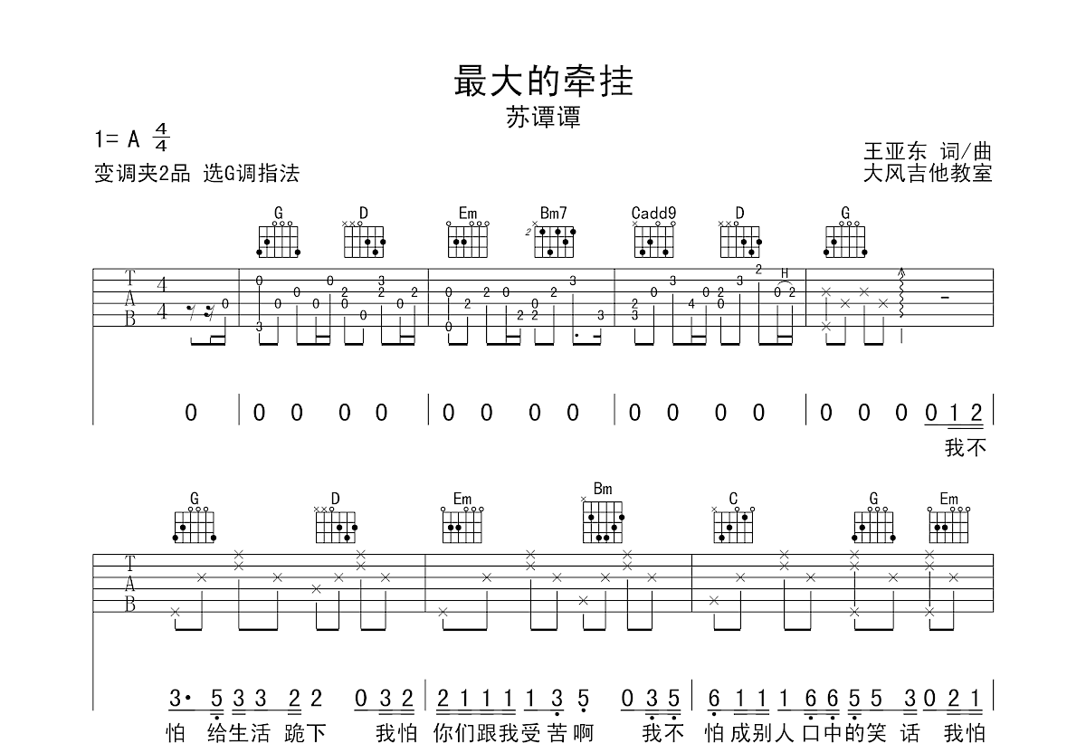 最大的牵挂吉他谱预览图