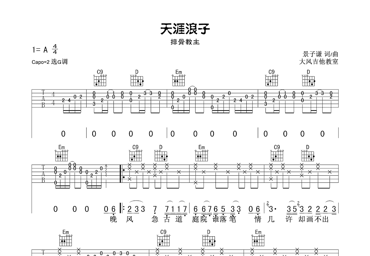 天涯浪子吉他谱预览图