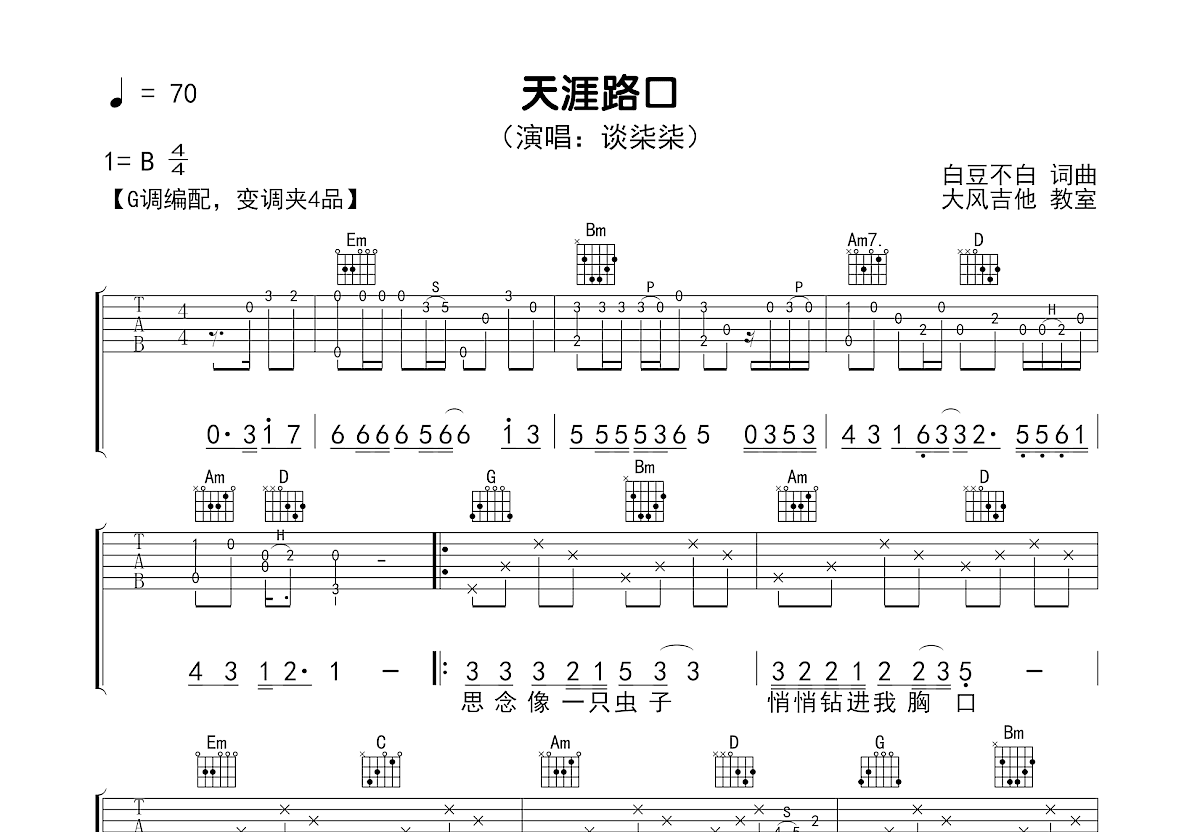 天涯路口吉他谱预览图