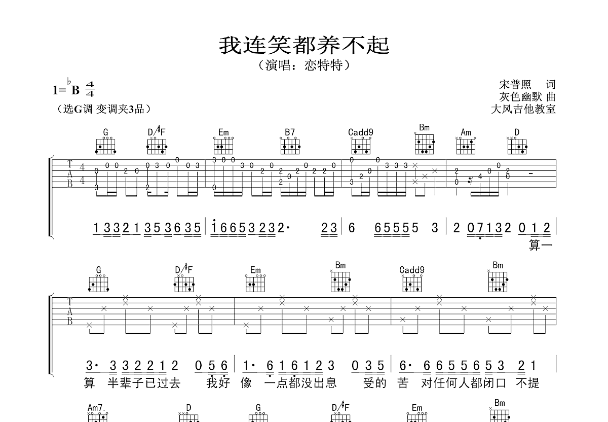 我连笑都养不起吉他谱预览图