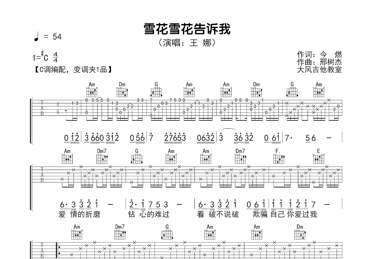 雪花雪花告诉我吉他谱预览图