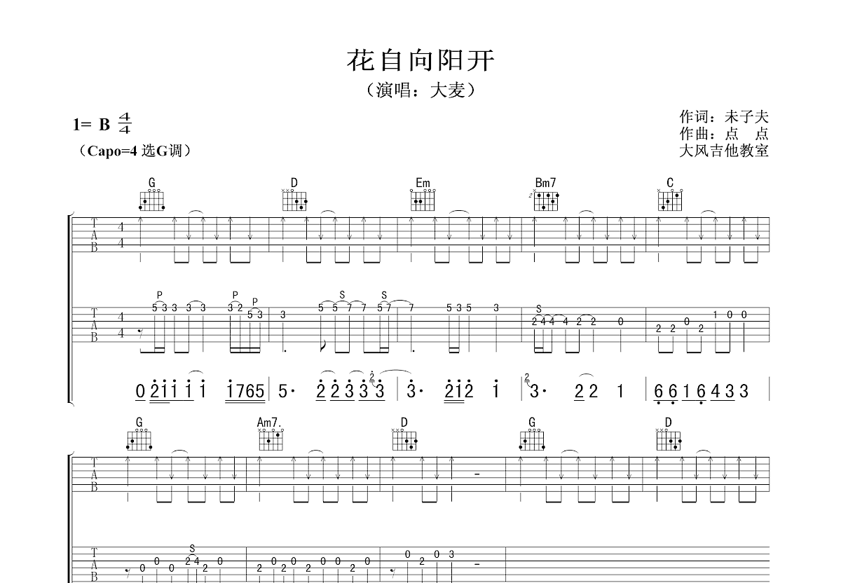 花自向阳开吉他谱预览图