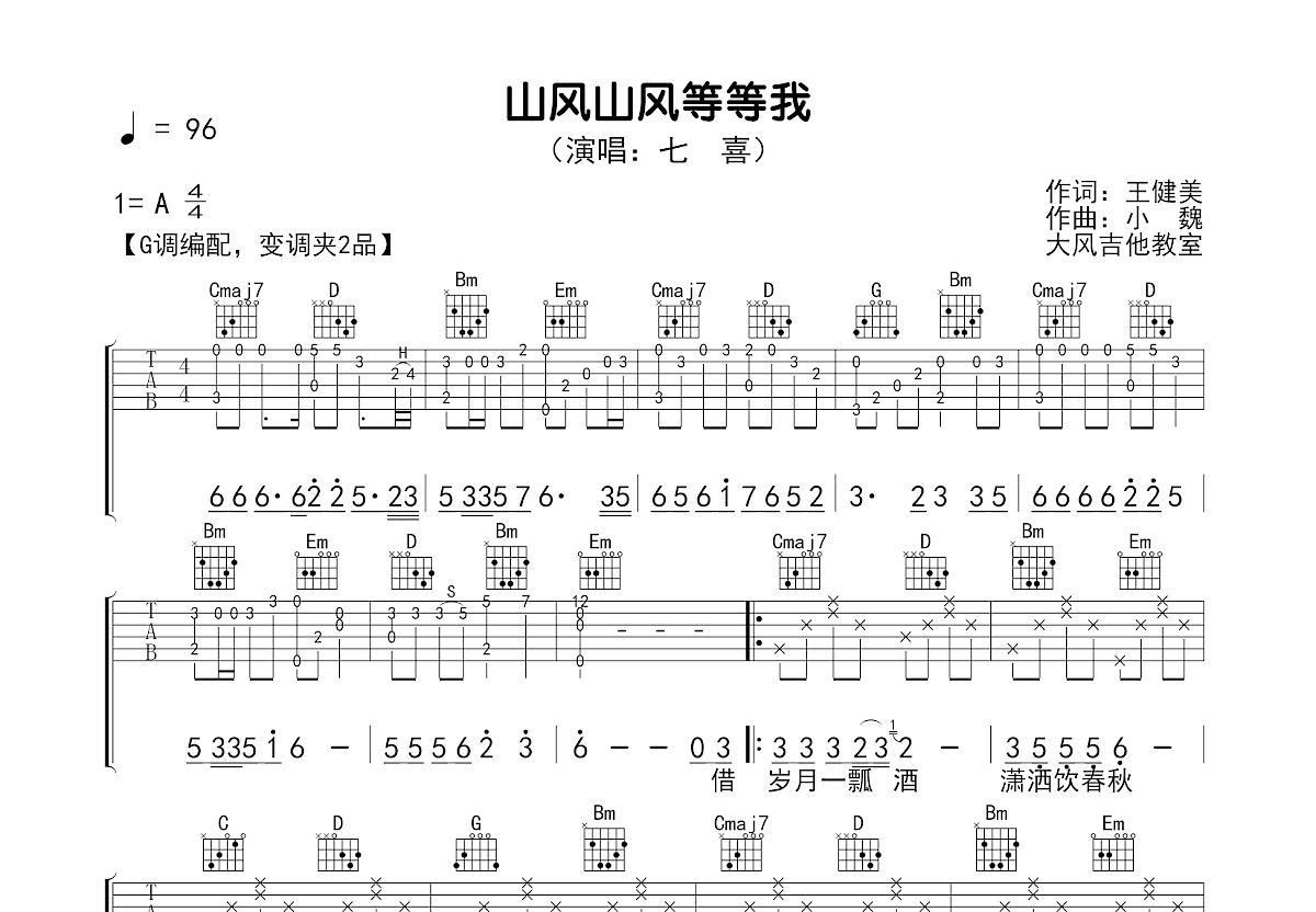 山风山风等等我吉他谱预览图