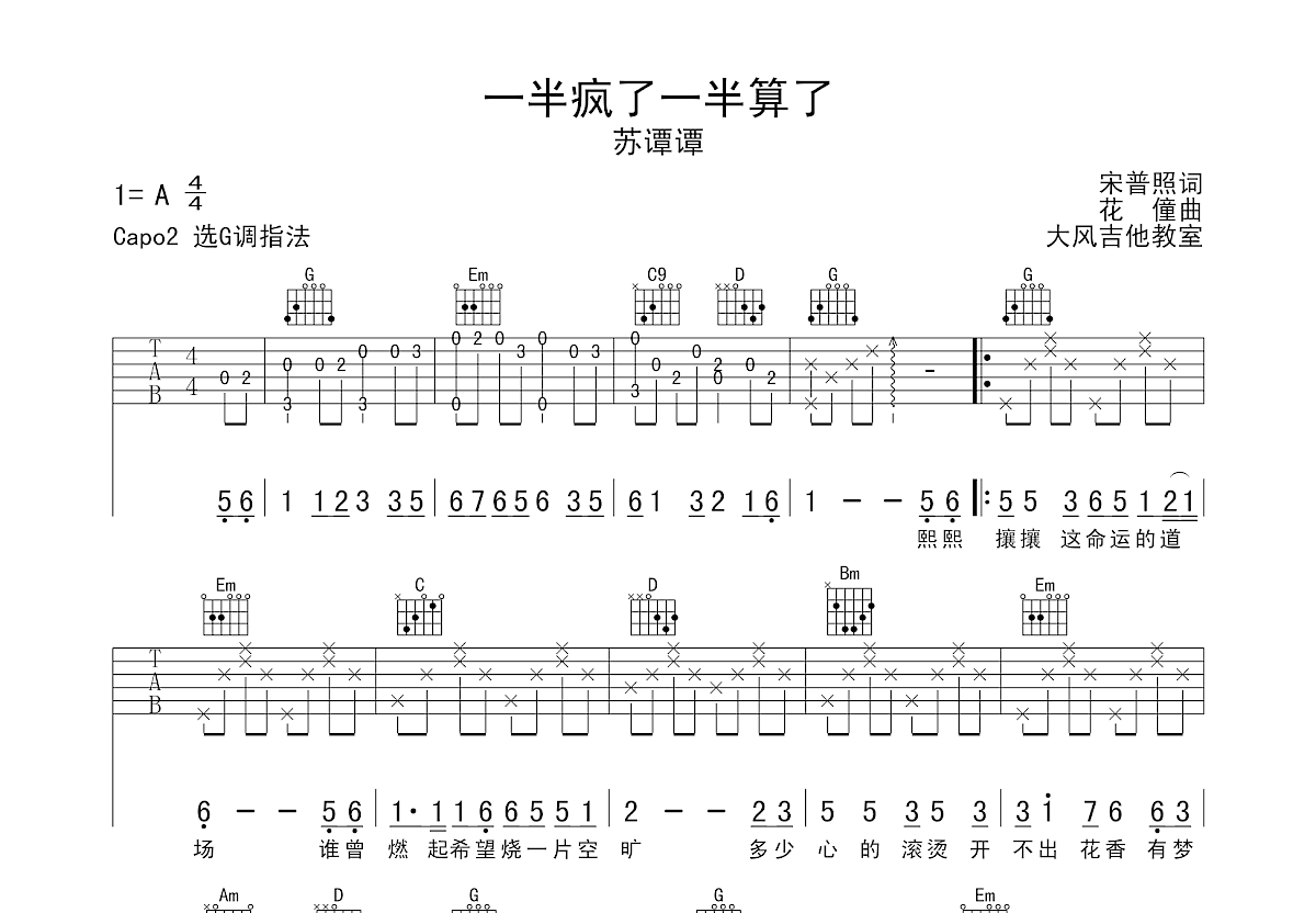 一半疯了 一半算了吉他谱预览图