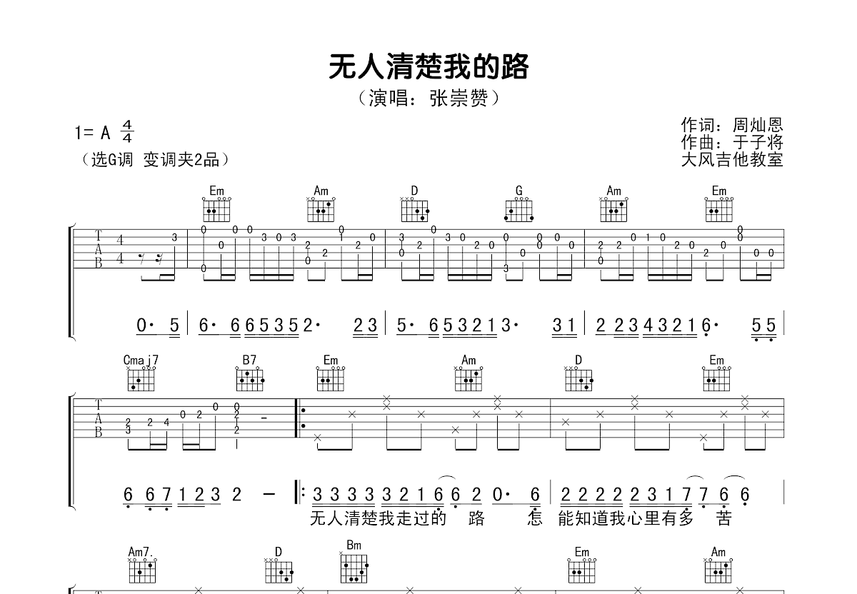 无人清楚我的路吉他谱预览图