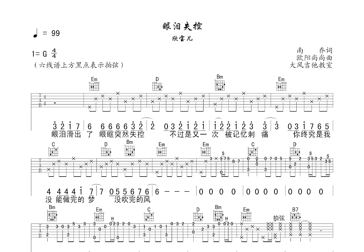 眼泪失控吉他谱预览图