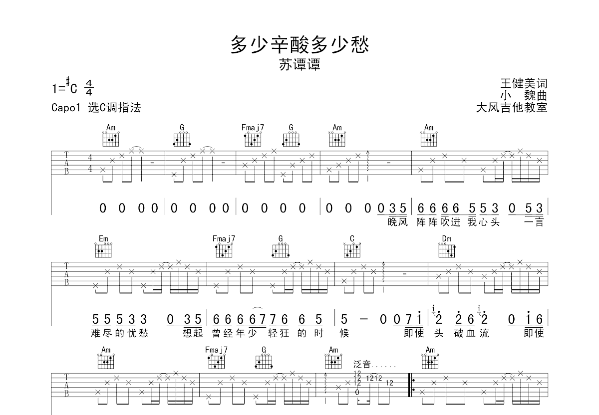 多少辛酸多少愁吉他谱预览图