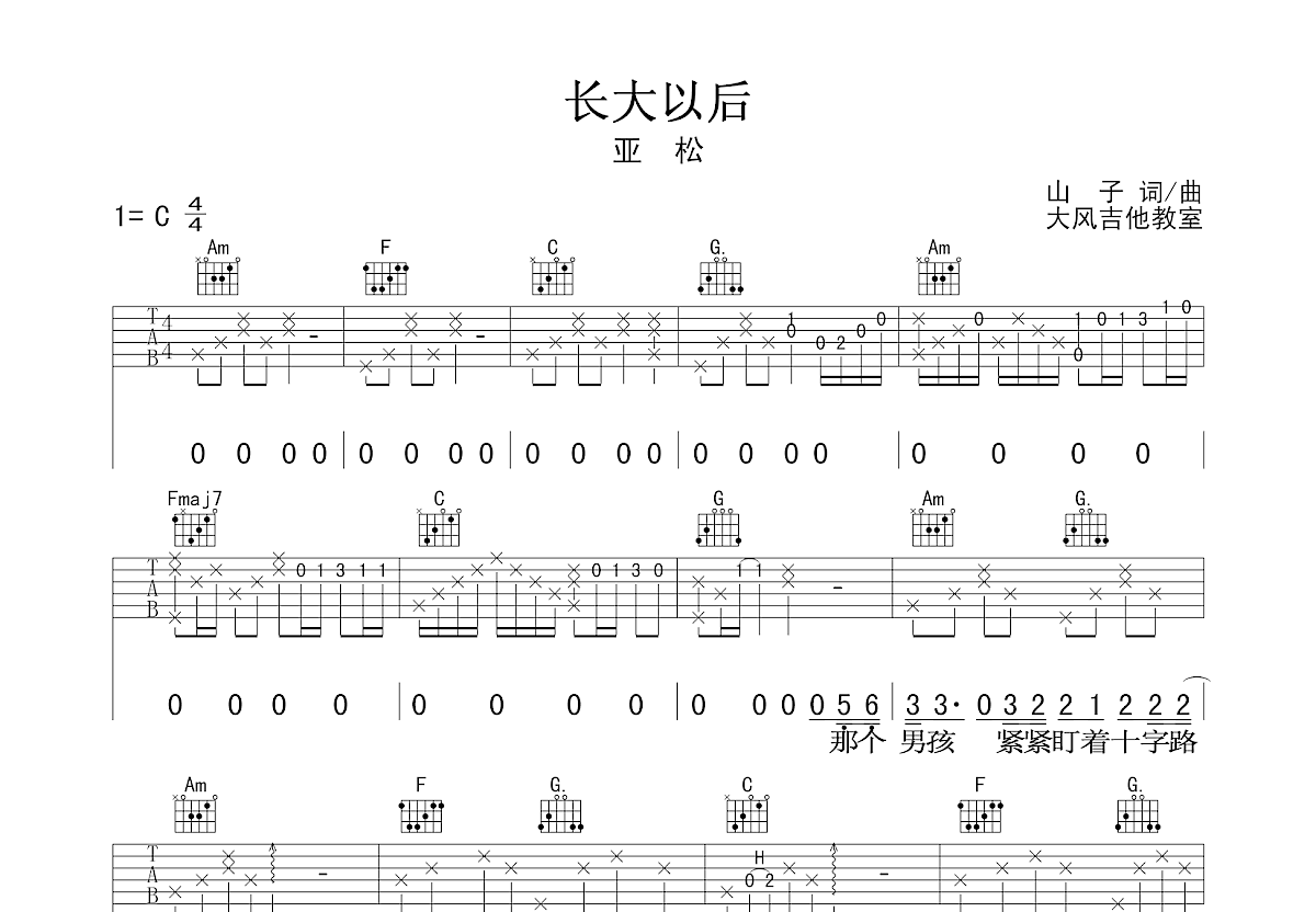 长大以后吉他谱预览图