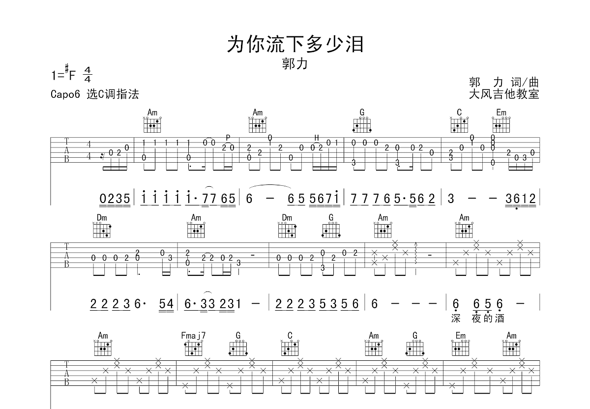 为你流下多少泪吉他谱预览图