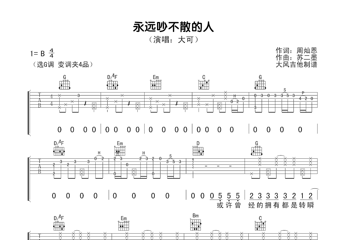 永远吵不散的人吉他谱预览图