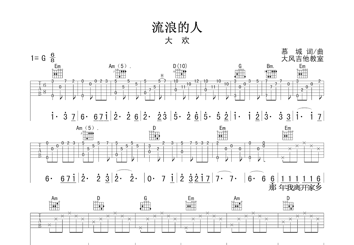 流浪的人吉他谱预览图