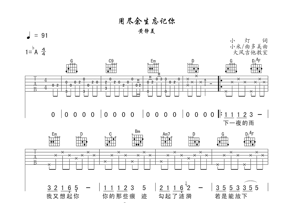 用尽余生忘记你吉他谱预览图