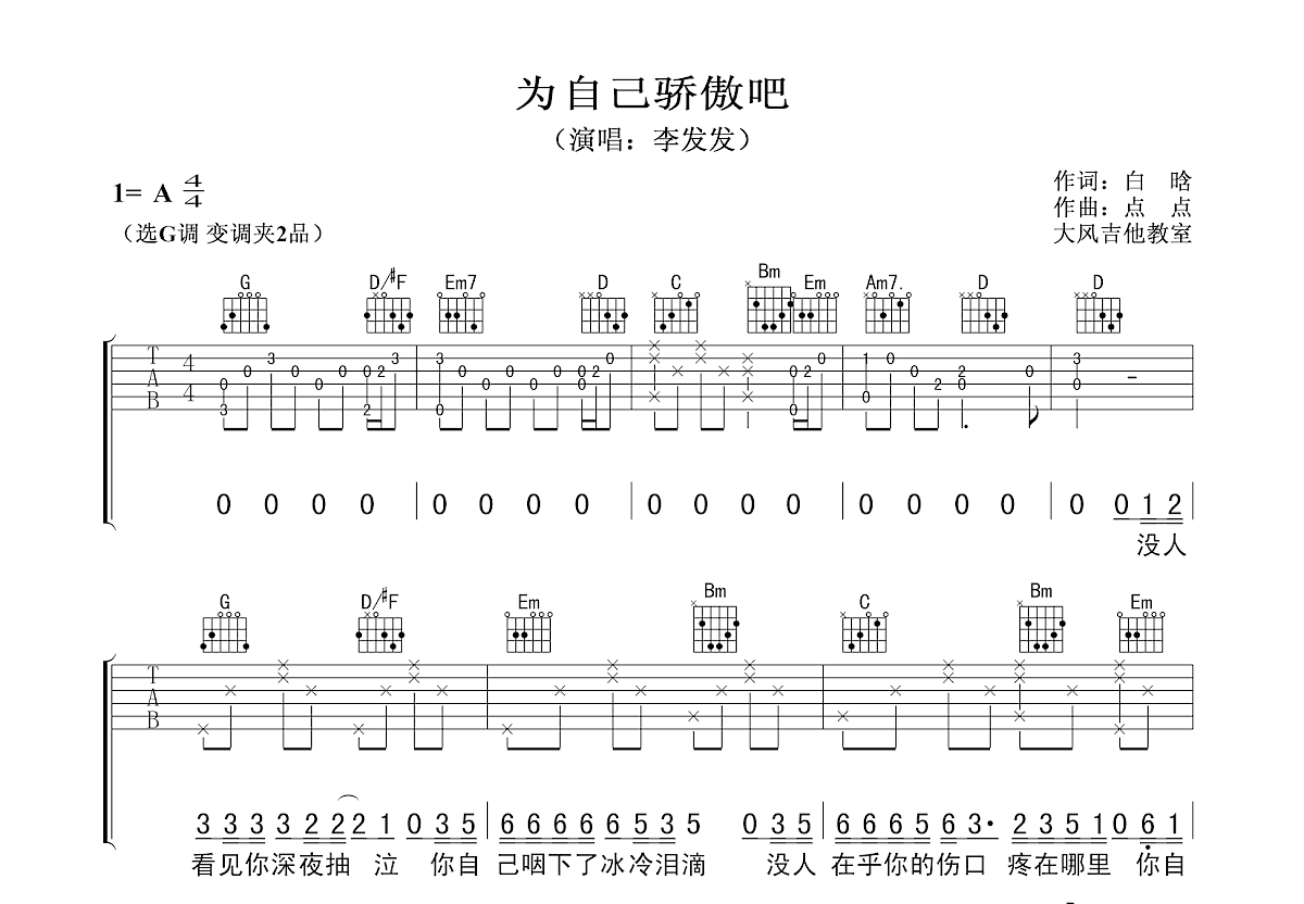 为自己骄傲吧吉他谱预览图