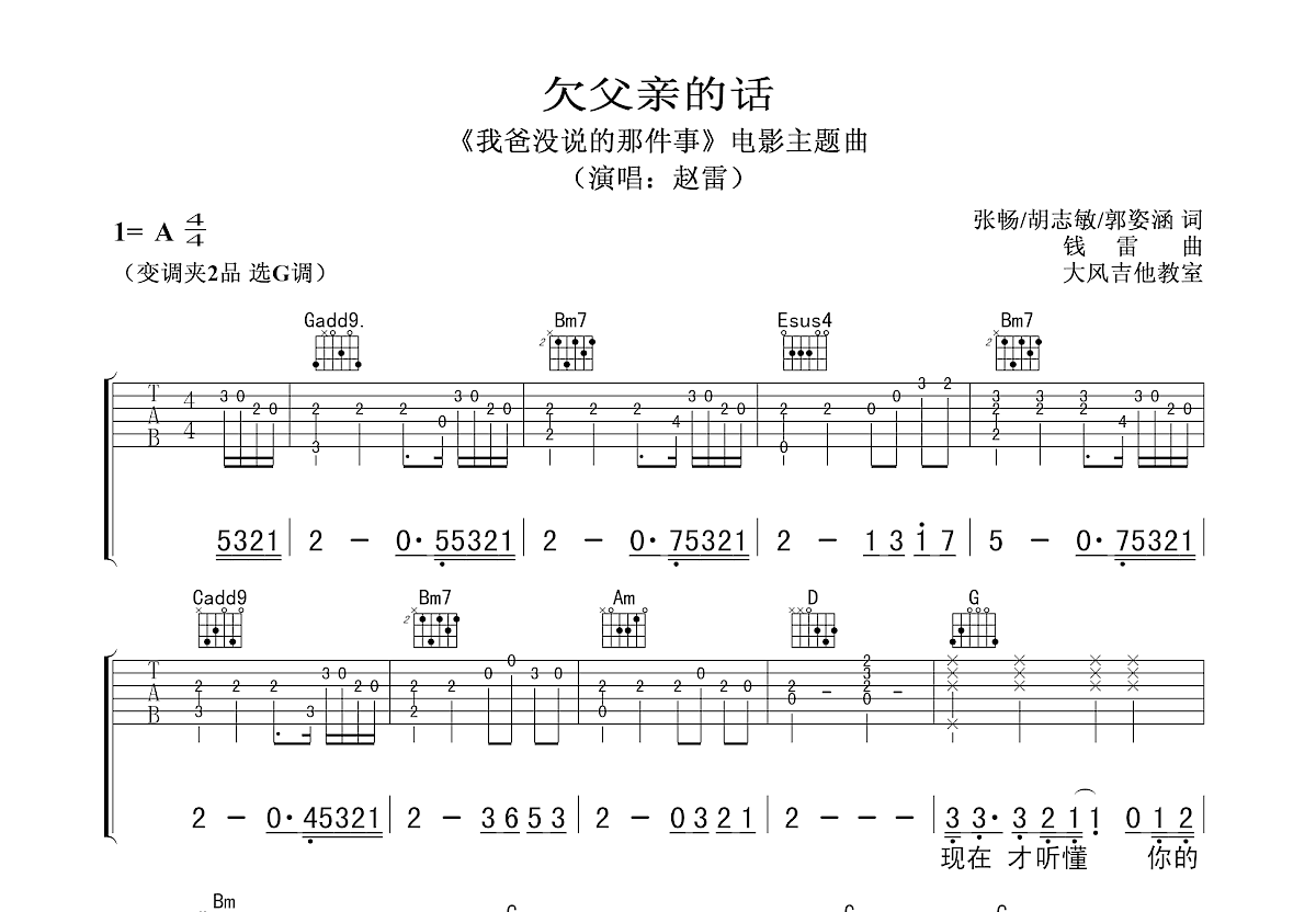 欠父亲的话吉他谱预览图
