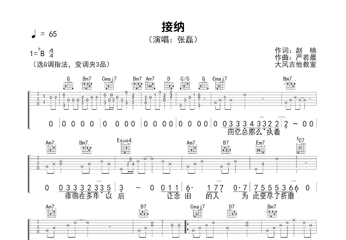 接纳吉他谱_张磊_G调弹唱