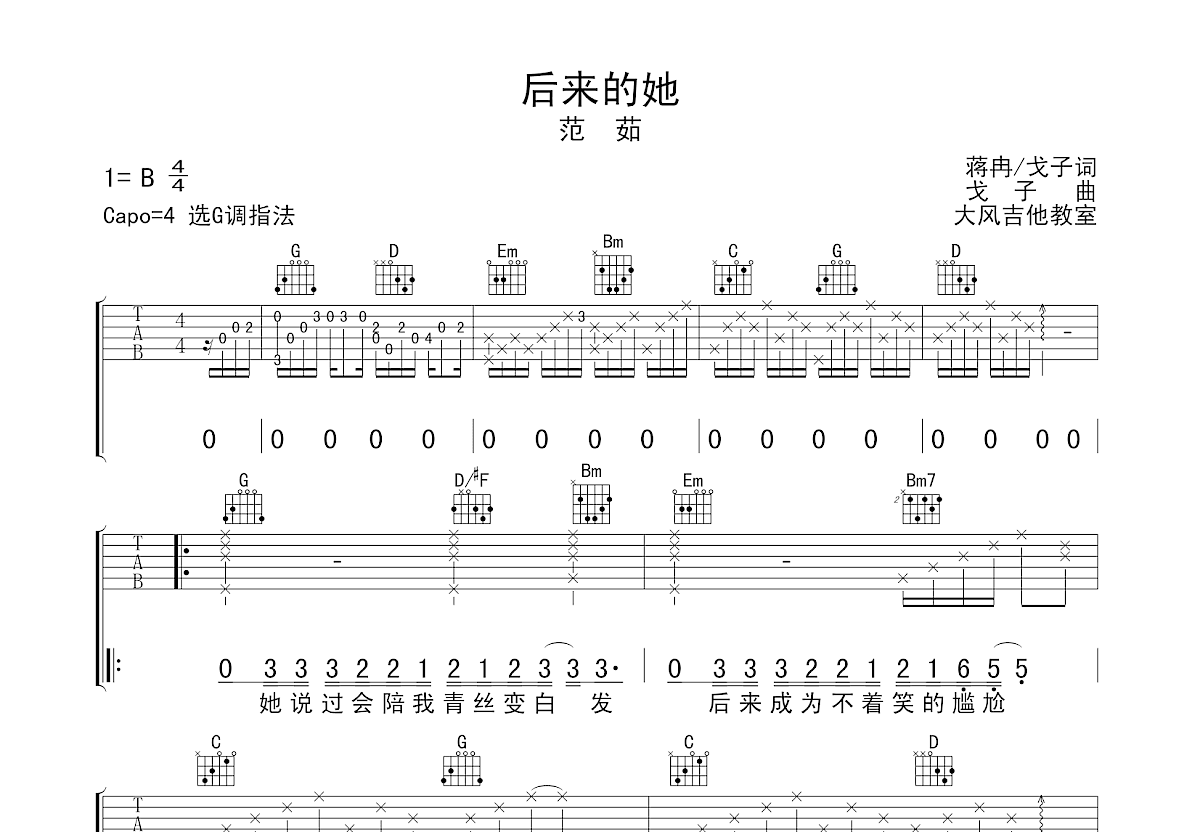 后来的她吉他谱预览图