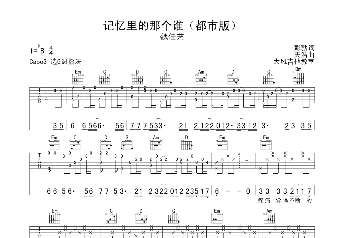 记忆里的那个谁吉他谱预览图