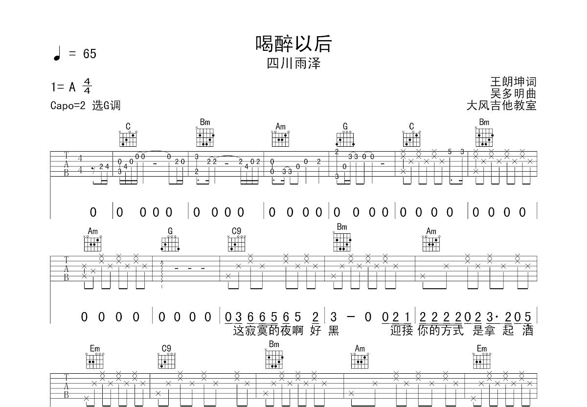 喝醉以后吉他谱预览图