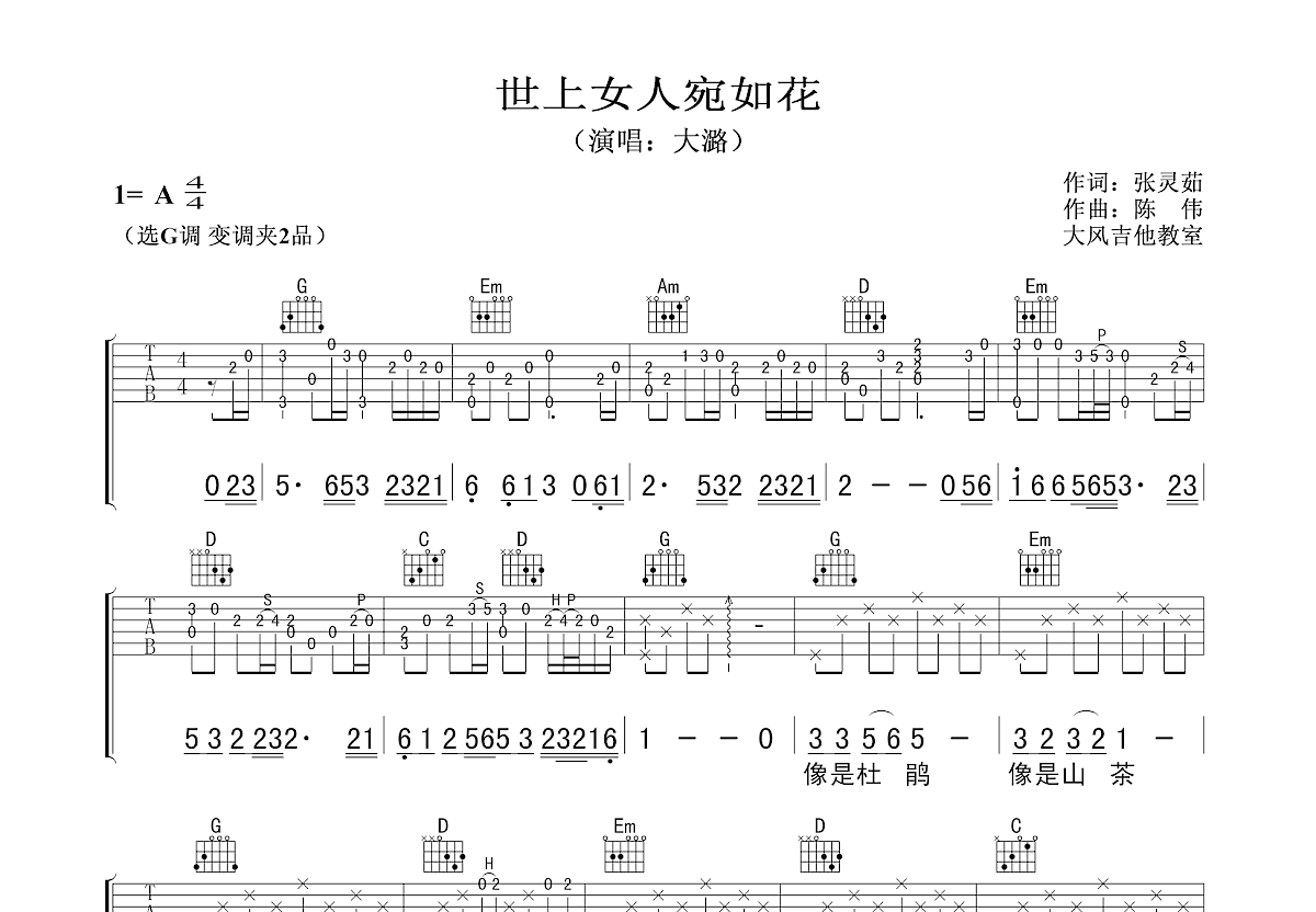 世上女人宛如花吉他谱预览图