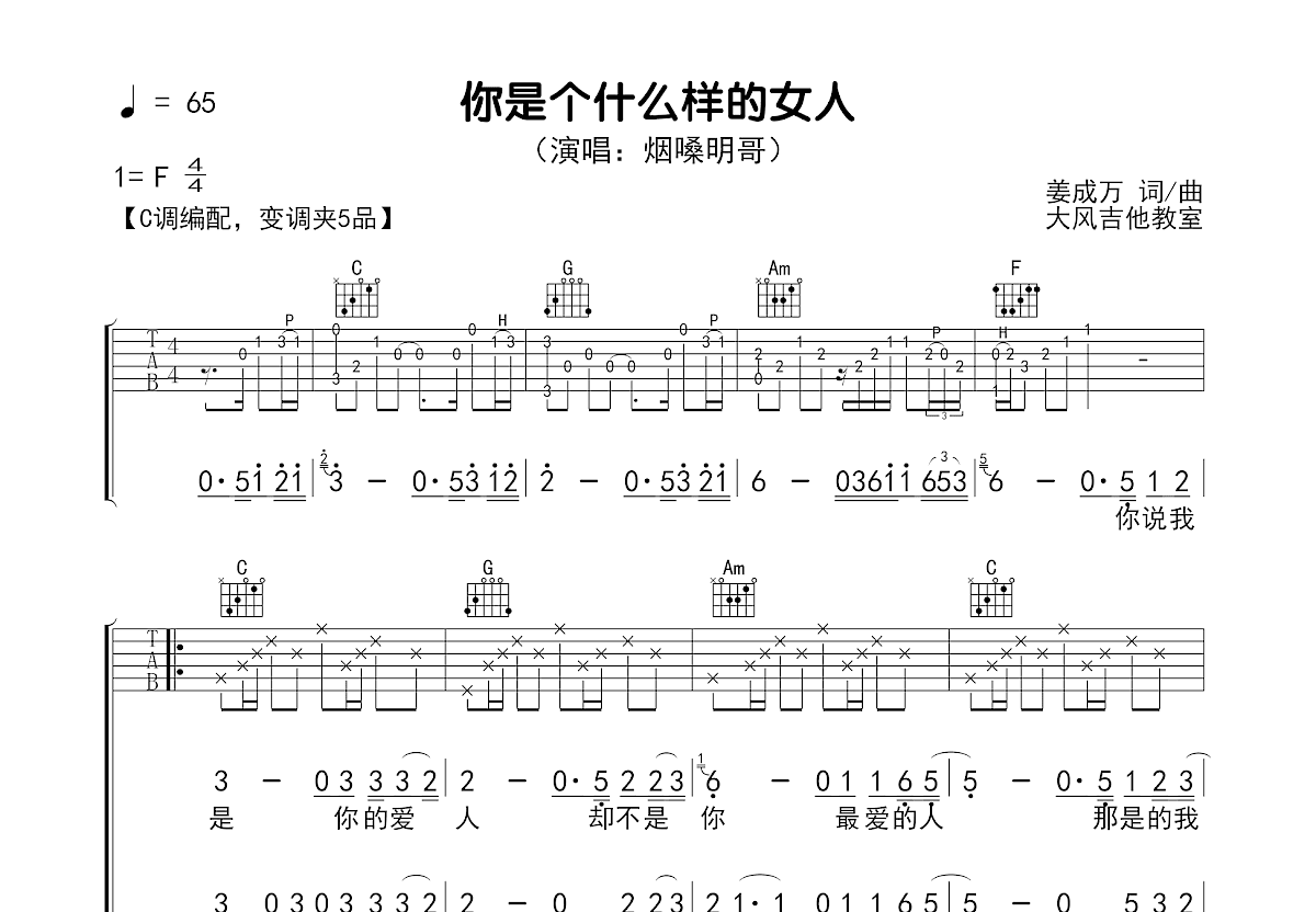 你是个什么样的女人吉他谱预览图