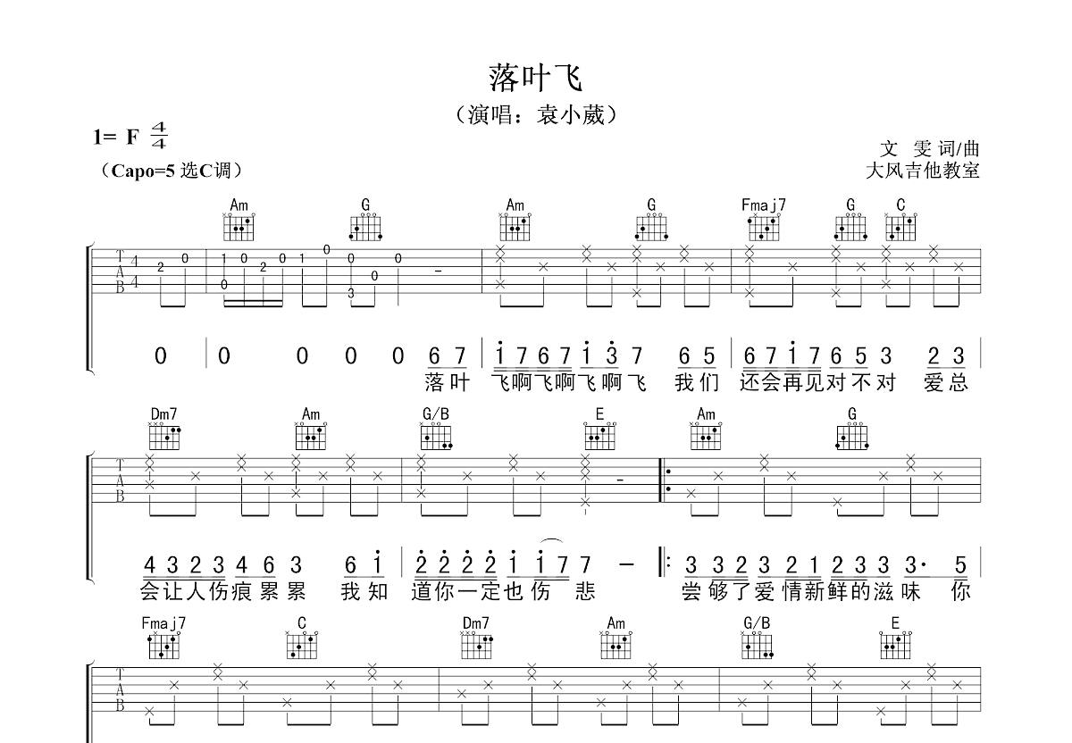 落叶飞吉他谱预览图