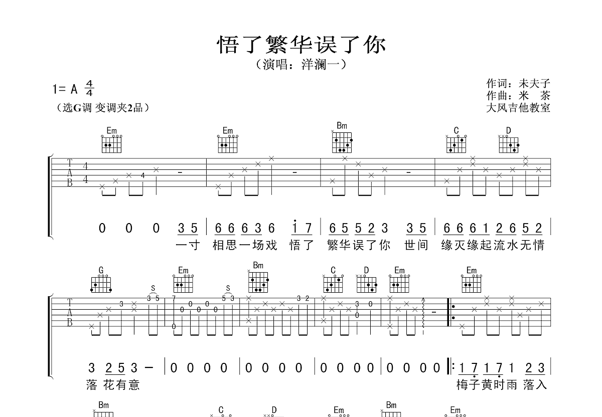 悟了繁华误了你吉他谱预览图