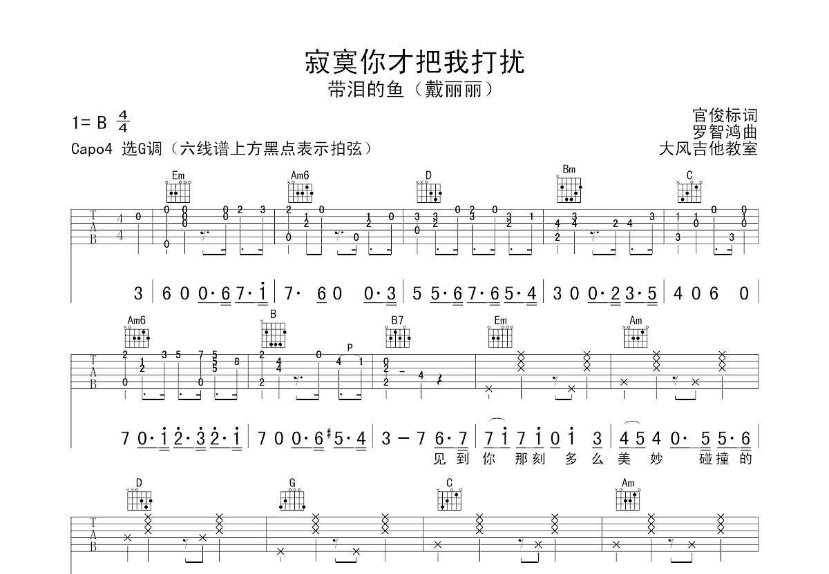 寂寞你才把我打扰吉他谱预览图