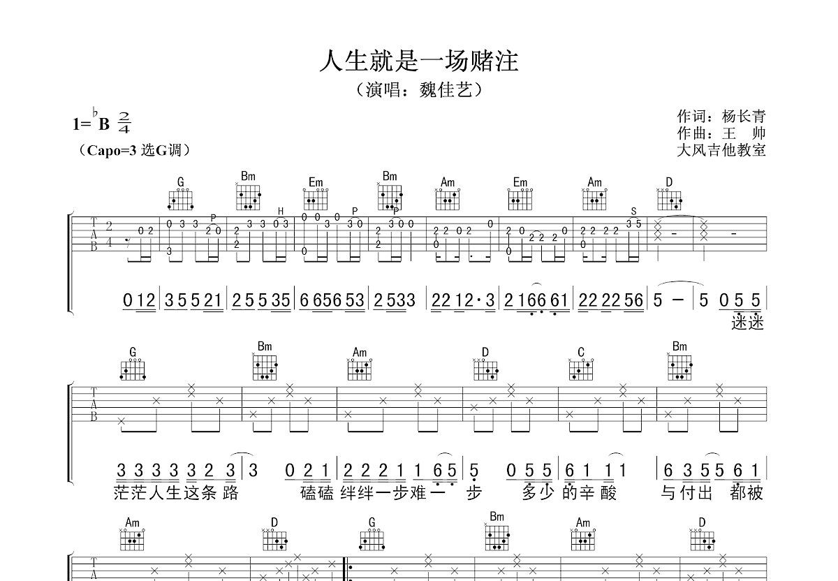 人生就是一场赌注吉他谱预览图