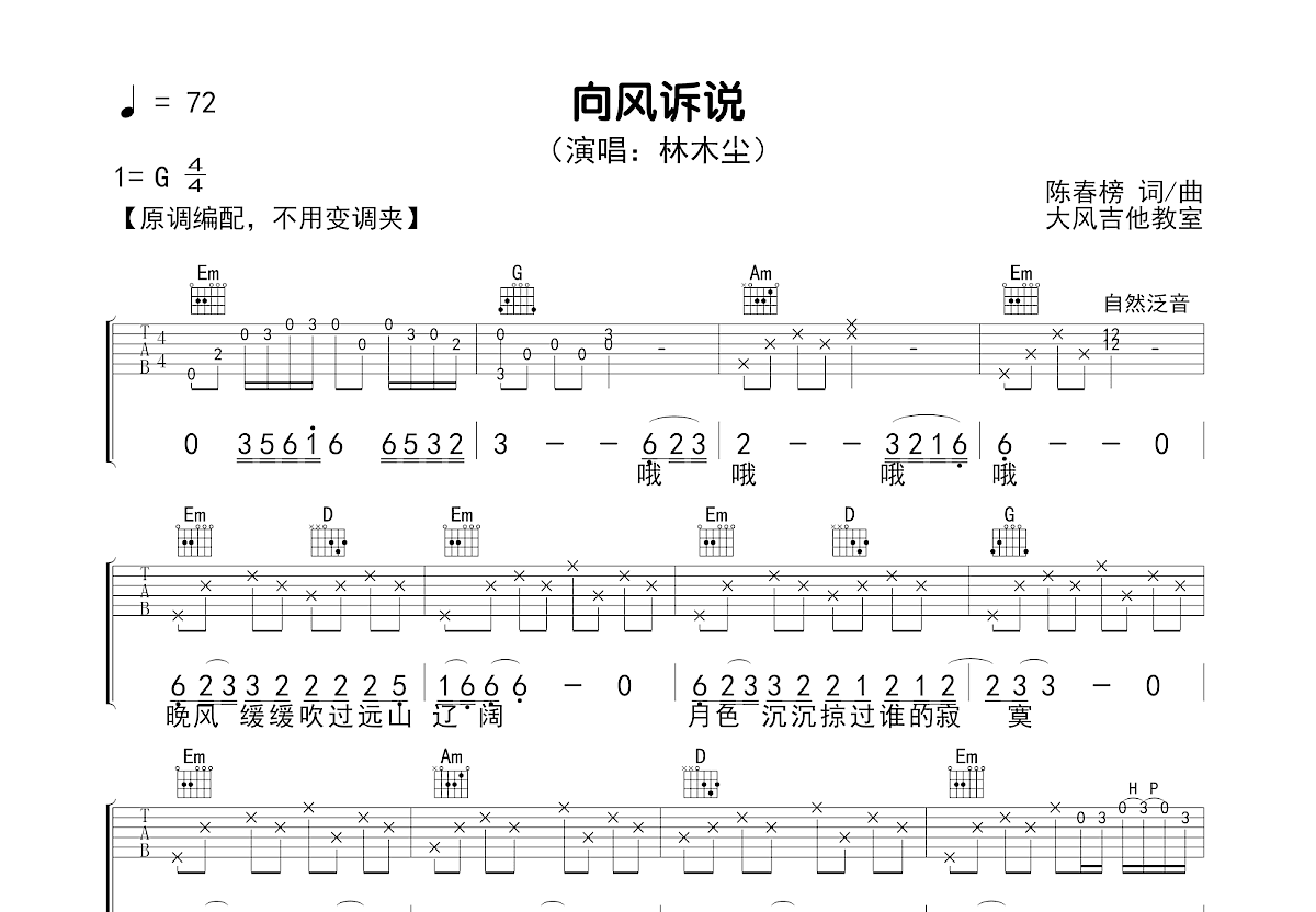 向风诉说吉他谱预览图