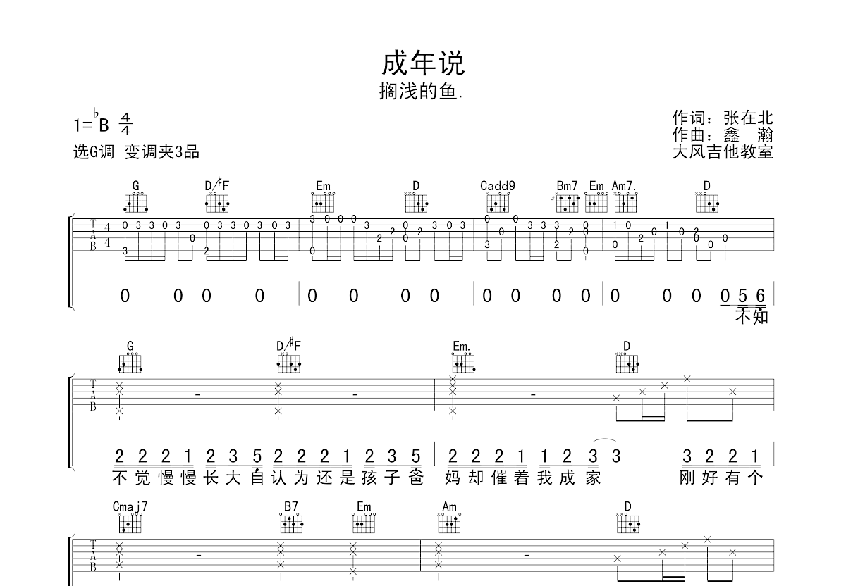 成年说吉他谱预览图