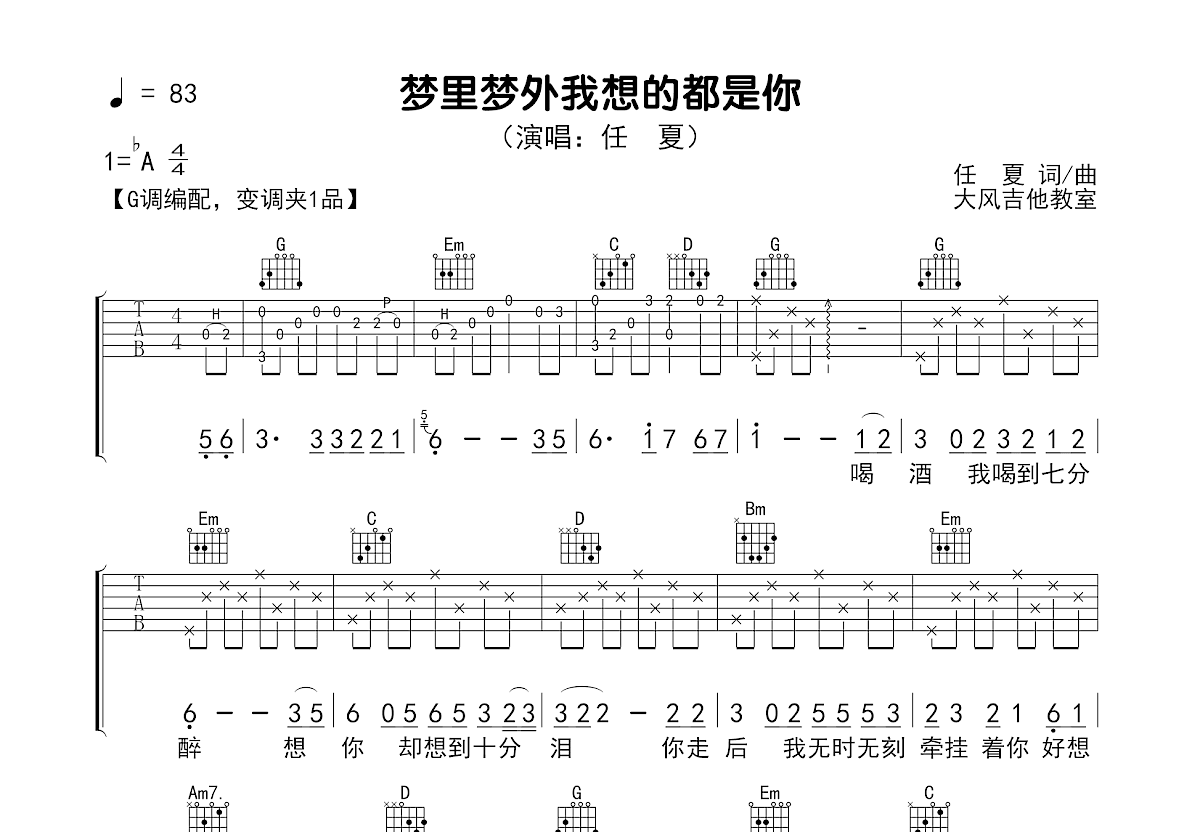 梦里梦外我想的都是你吉他谱预览图