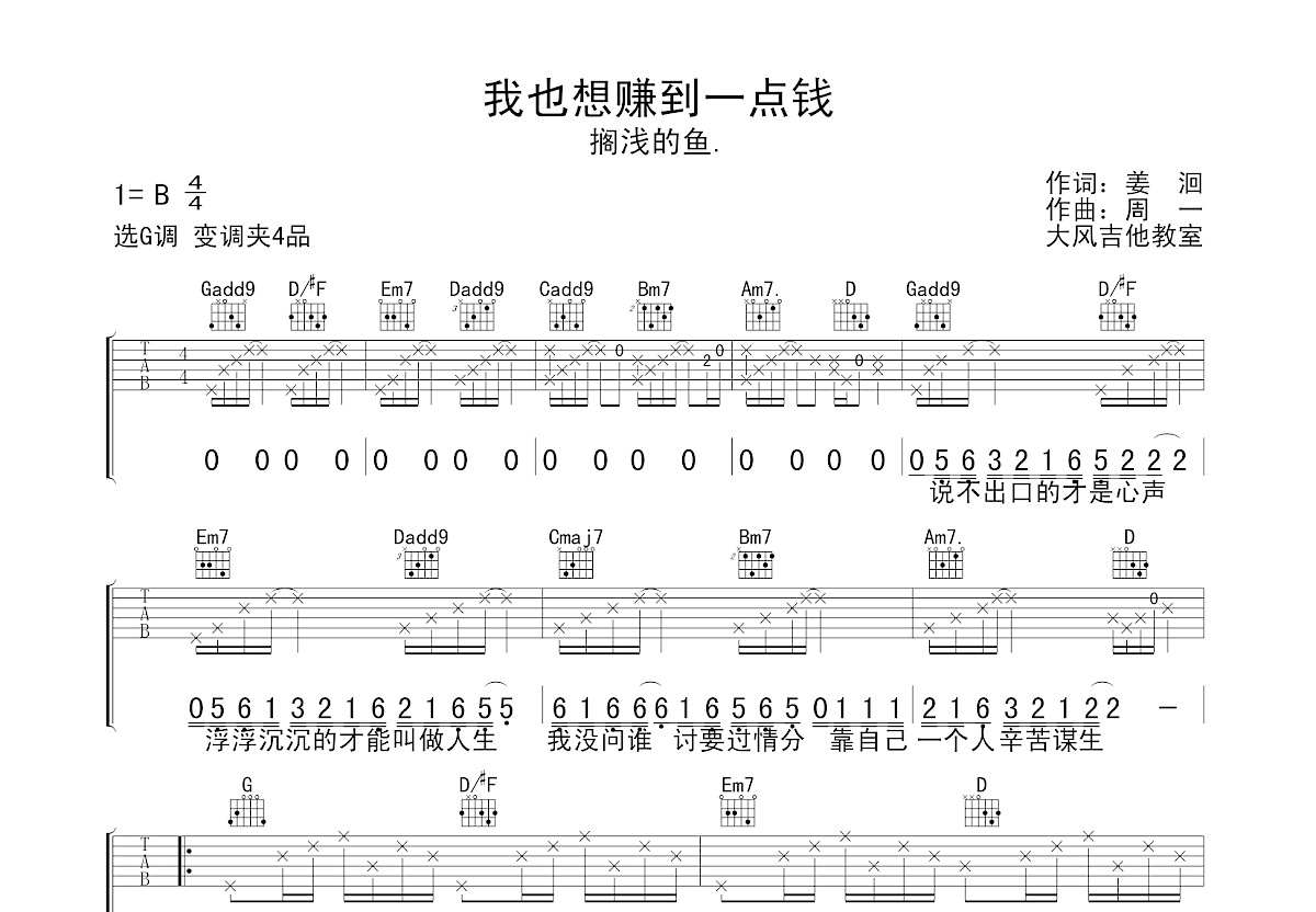 我也想赚到一点钱吉他谱预览图