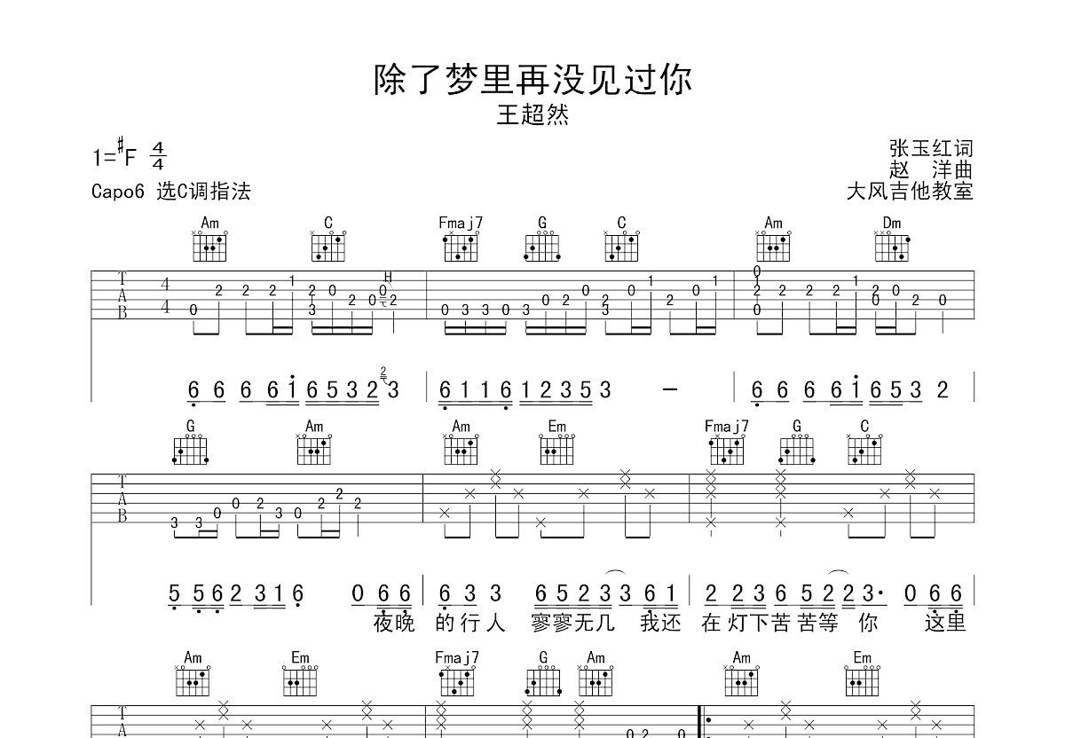 除了梦里再没见过你吉他谱预览图