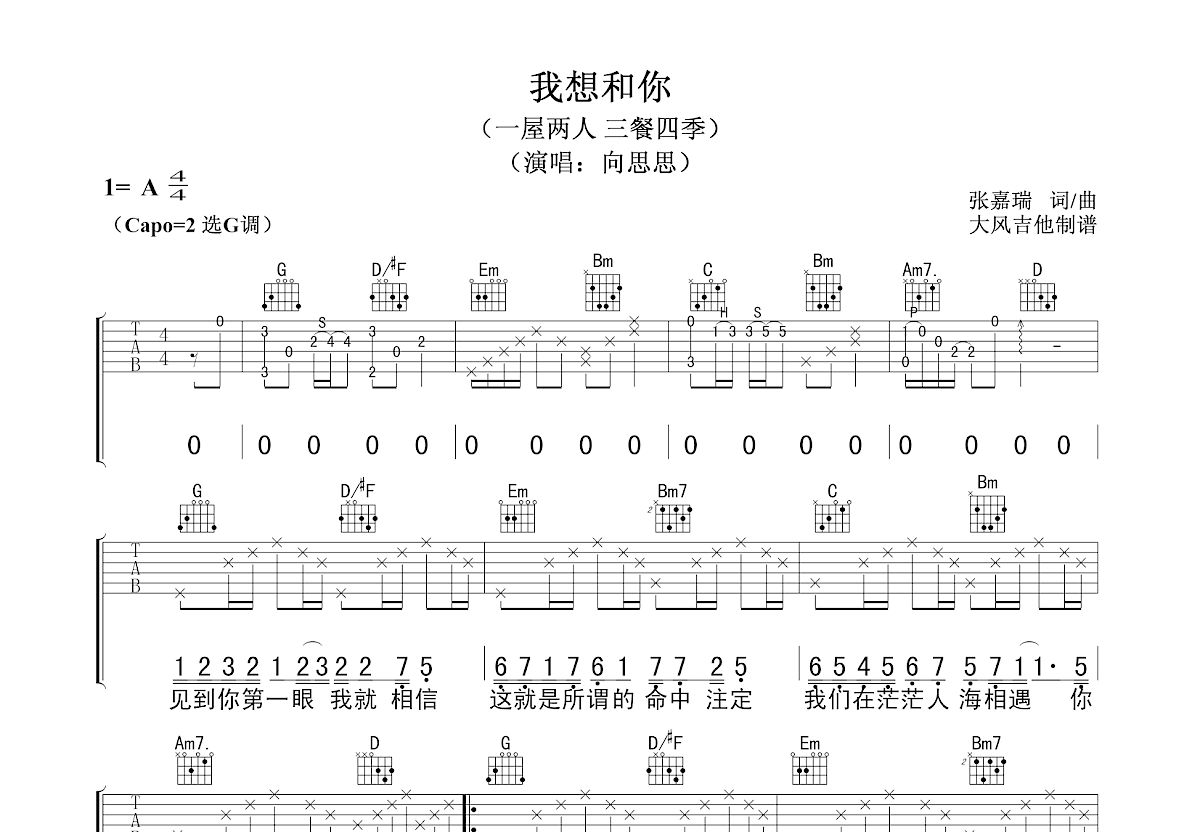 我想和你吉他谱预览图