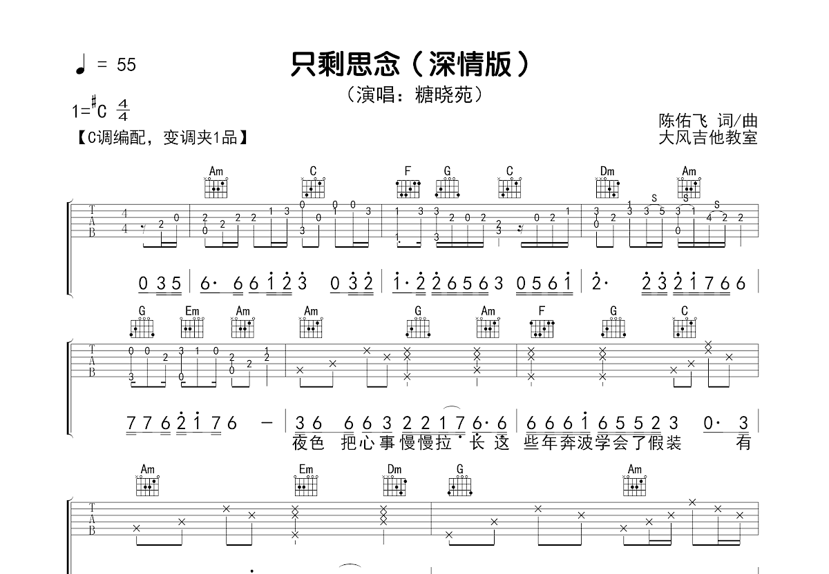 只剩思念吉他谱预览图
