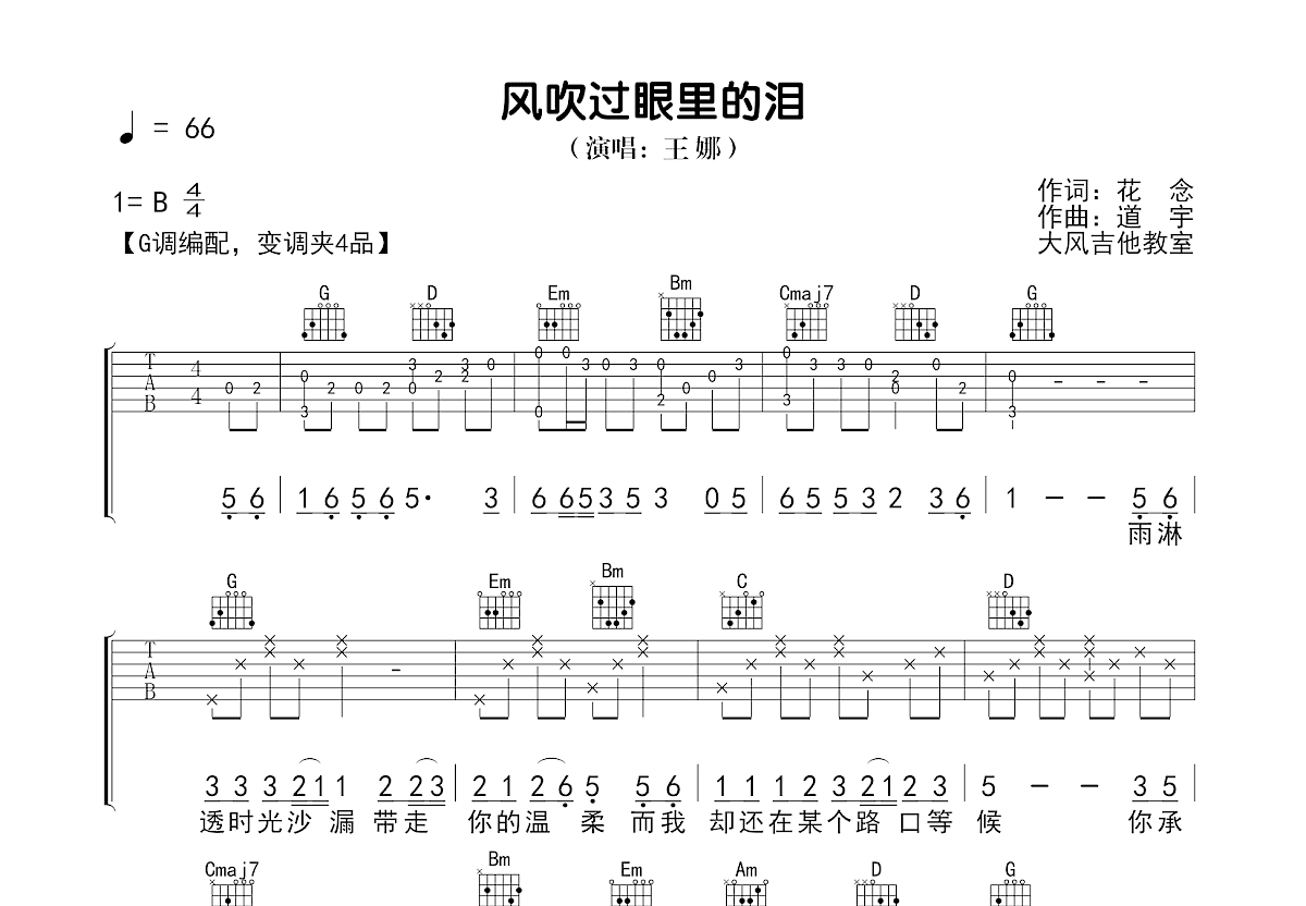 风吹过眼里的泪吉他谱预览图
