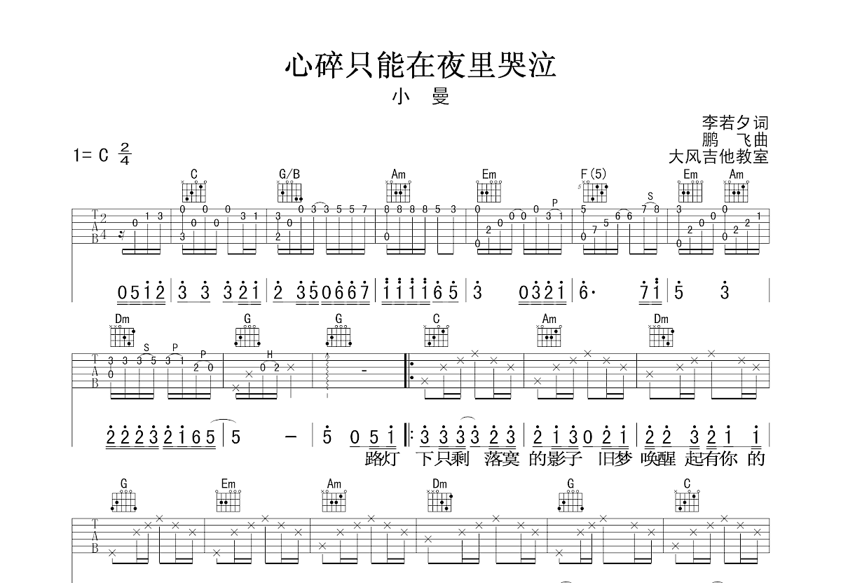 心碎只能在夜里哭泣吉他谱预览图