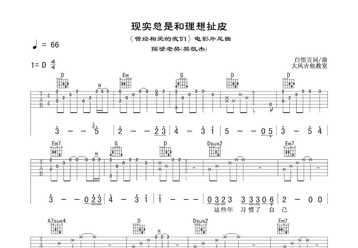 现实总是和理想扯皮吉他谱预览图