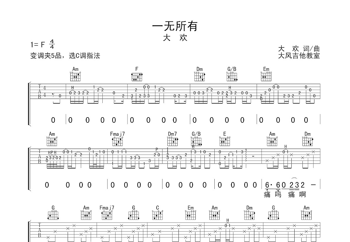 一无所有吉他谱预览图