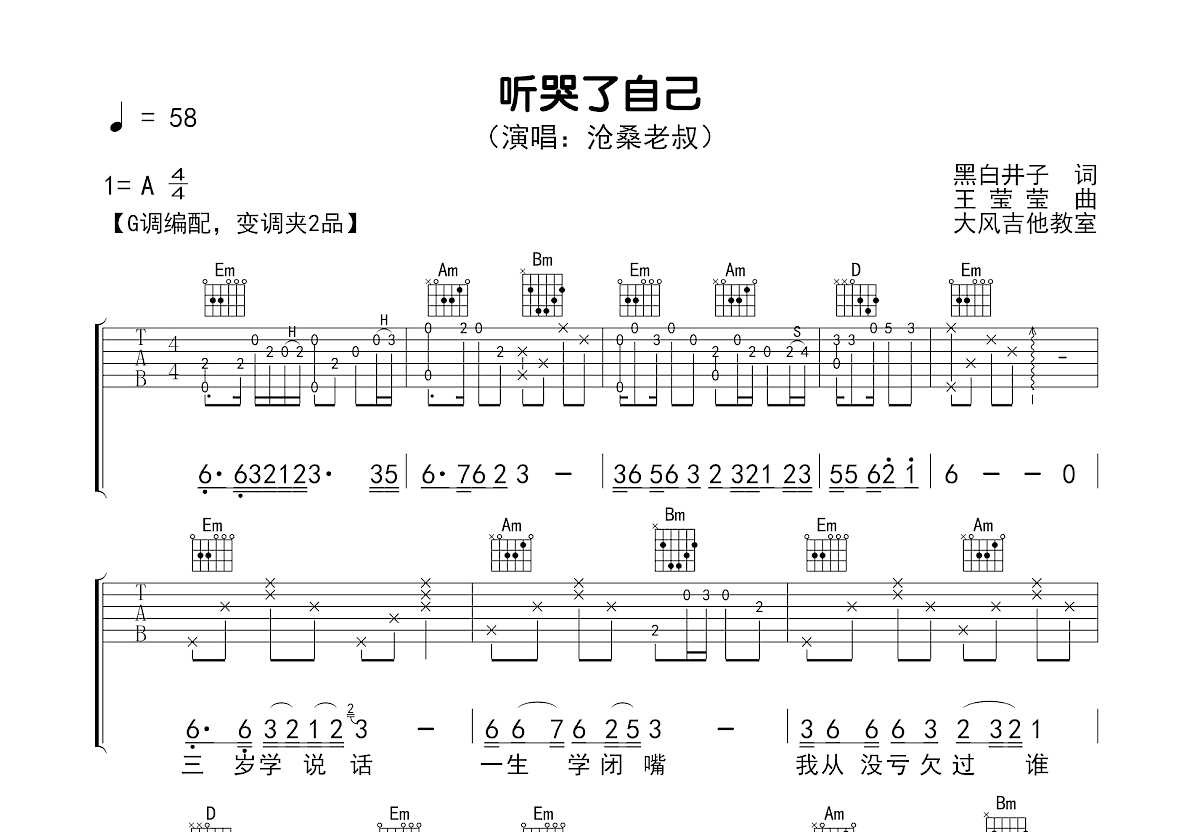 听哭了自己吉他谱预览图