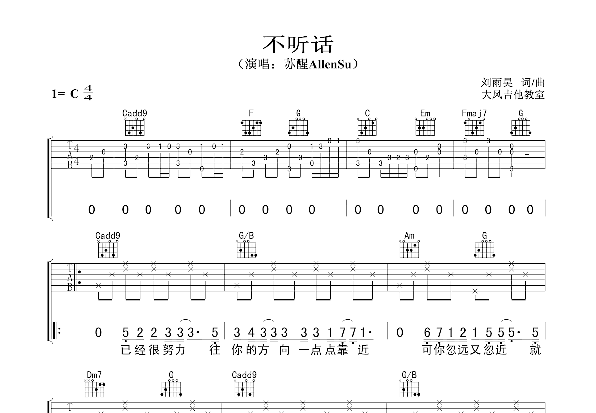 不听话吉他谱预览图