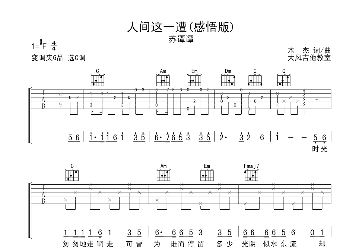 人间这一遭吉他谱预览图