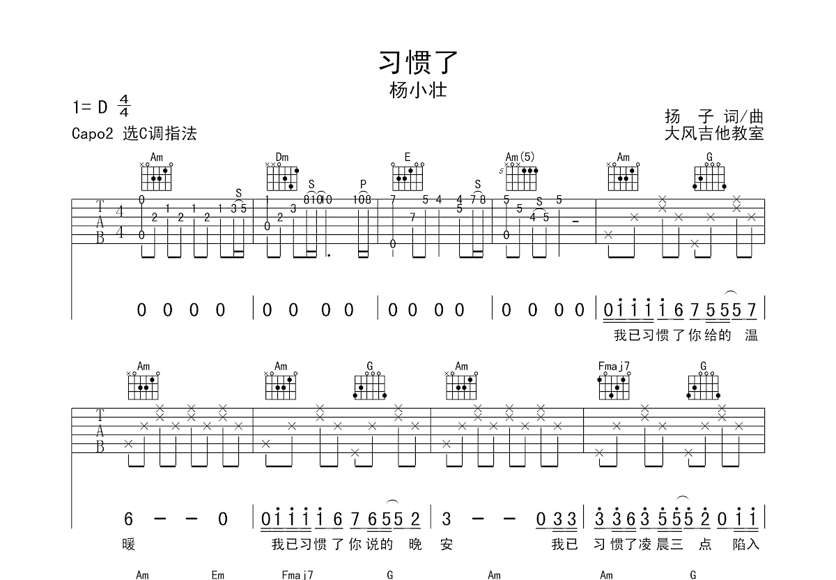 习惯了吉他谱预览图