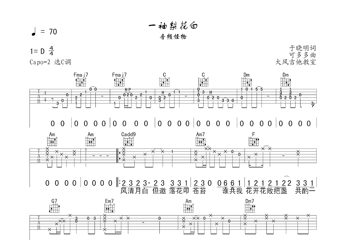 一袖梨花白吉他谱预览图