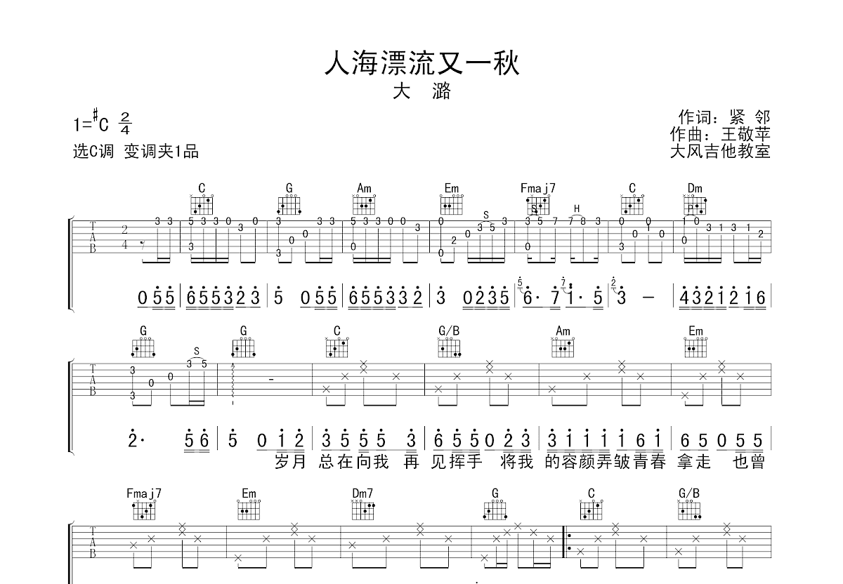 人海漂流又一秋吉他谱预览图