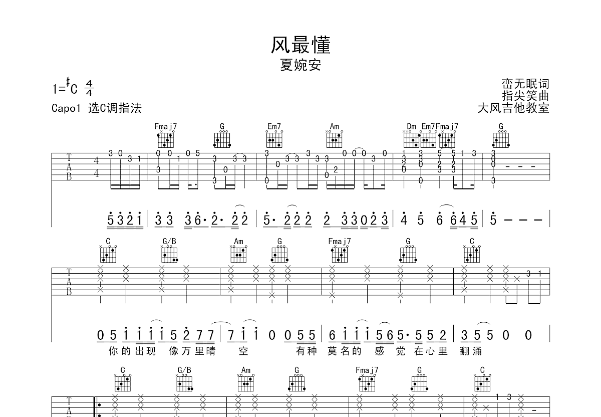 风最懂吉他谱预览图