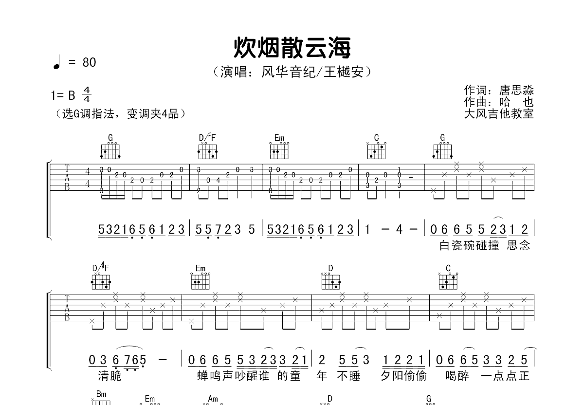 炊烟散云海吉他谱预览图