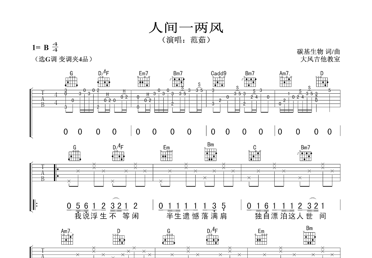 人间一两风吉他谱预览图