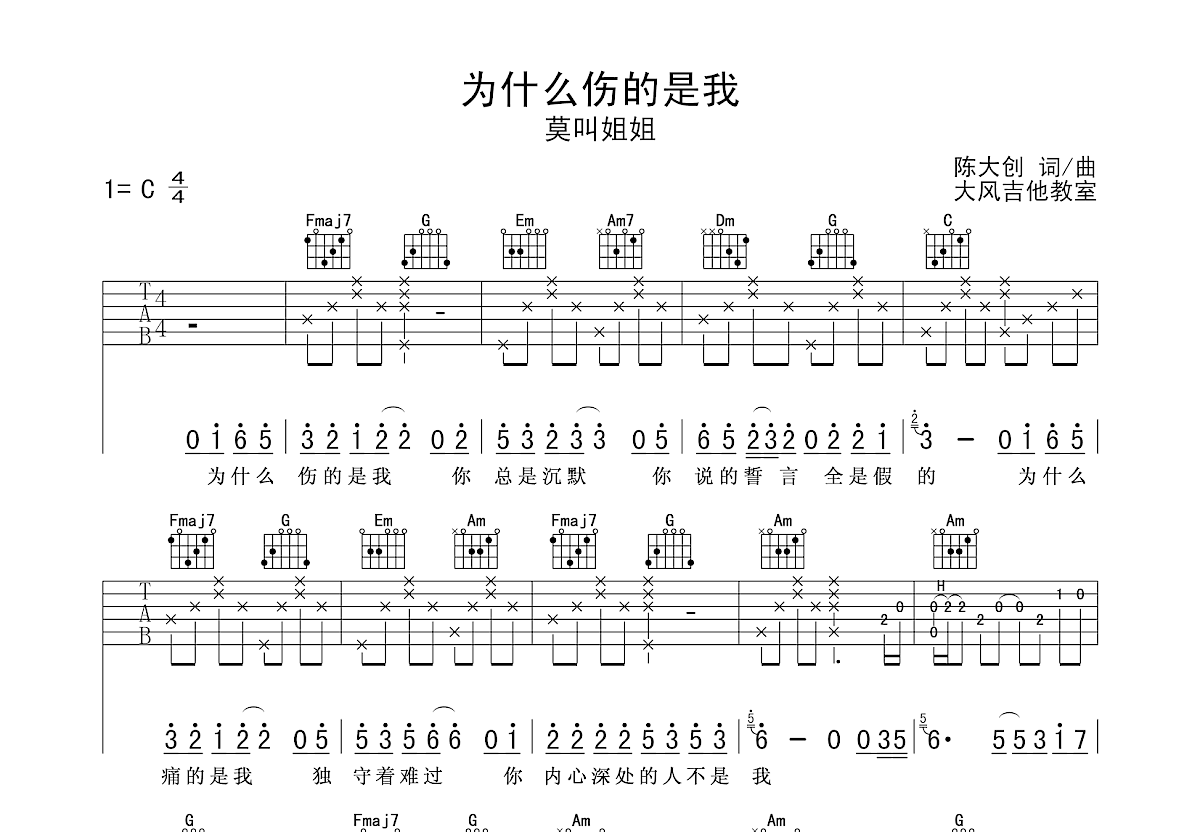 为什么伤的是我吉他谱预览图