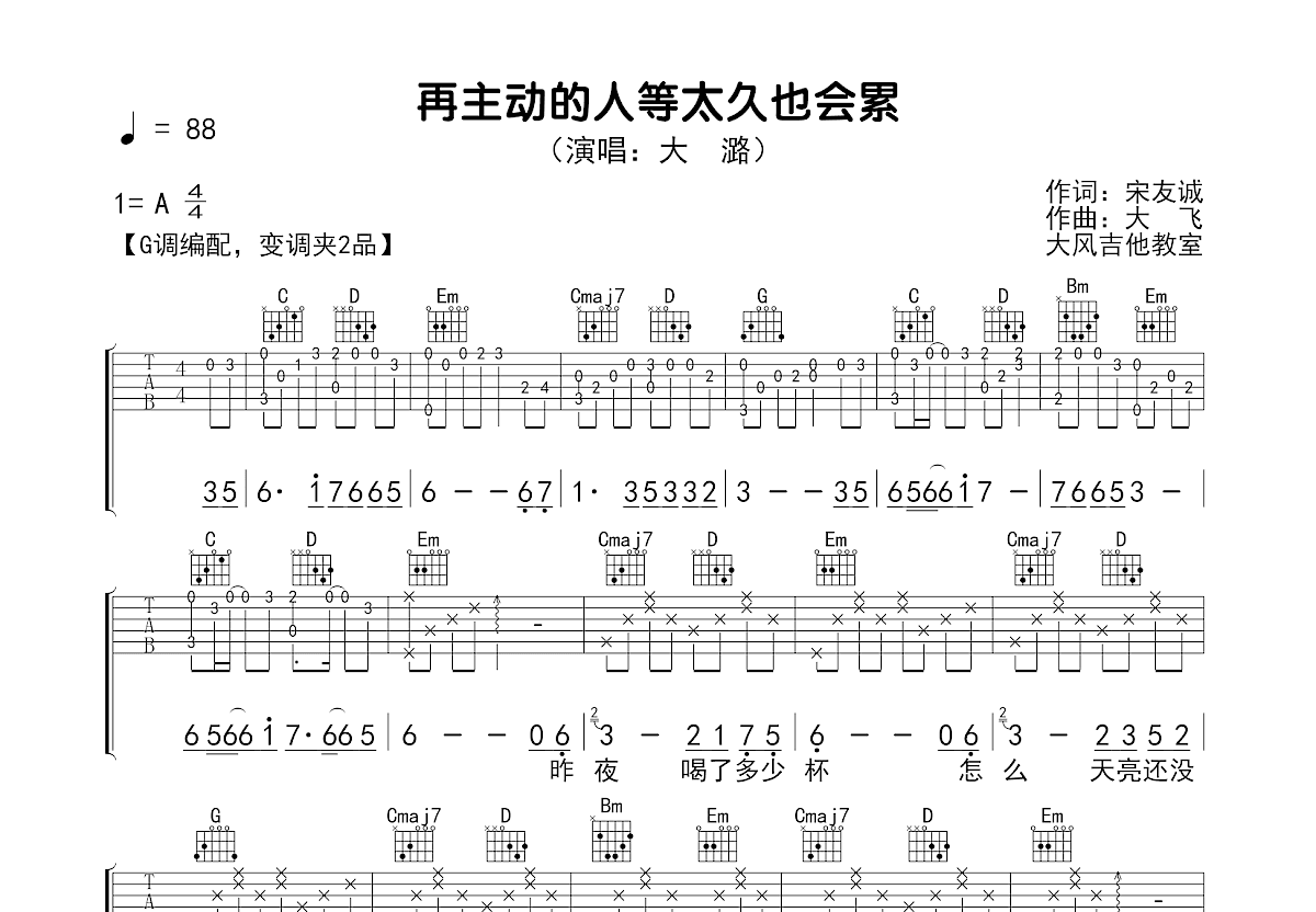 再主动的人等太久也会累吉他谱预览图